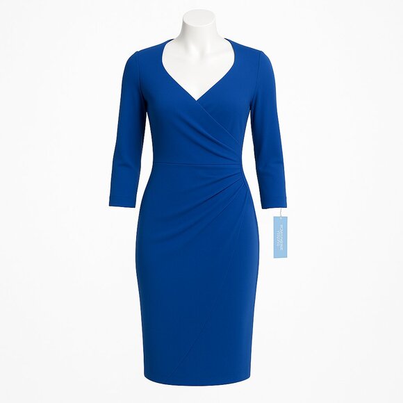 London Times Dresses & Skirts - London Times Cobalt Blue Long-Sleeve Faux-Wrap Sheath Dress